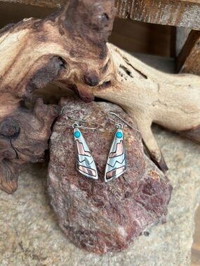Vtg Sterling Silver 925 Signed Inlay Turquoise , Copper NEW!